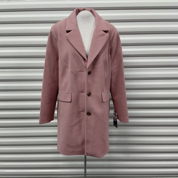 Halitech Womens Coat XL Pink Long Wool Blend Button Front Classic Peacoat NWT - Picture 2 of 9